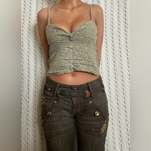 American Eagle Outfitters Sage Floral Twist-Front Cami